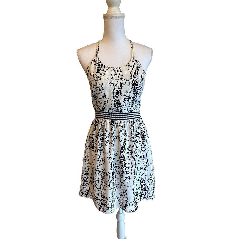 Parker Sz S Morgan Black Splatter Strappy Back Sleeveless Dress Crochet Detail